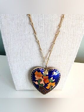 Vintage Cloisonné Heart Necklace